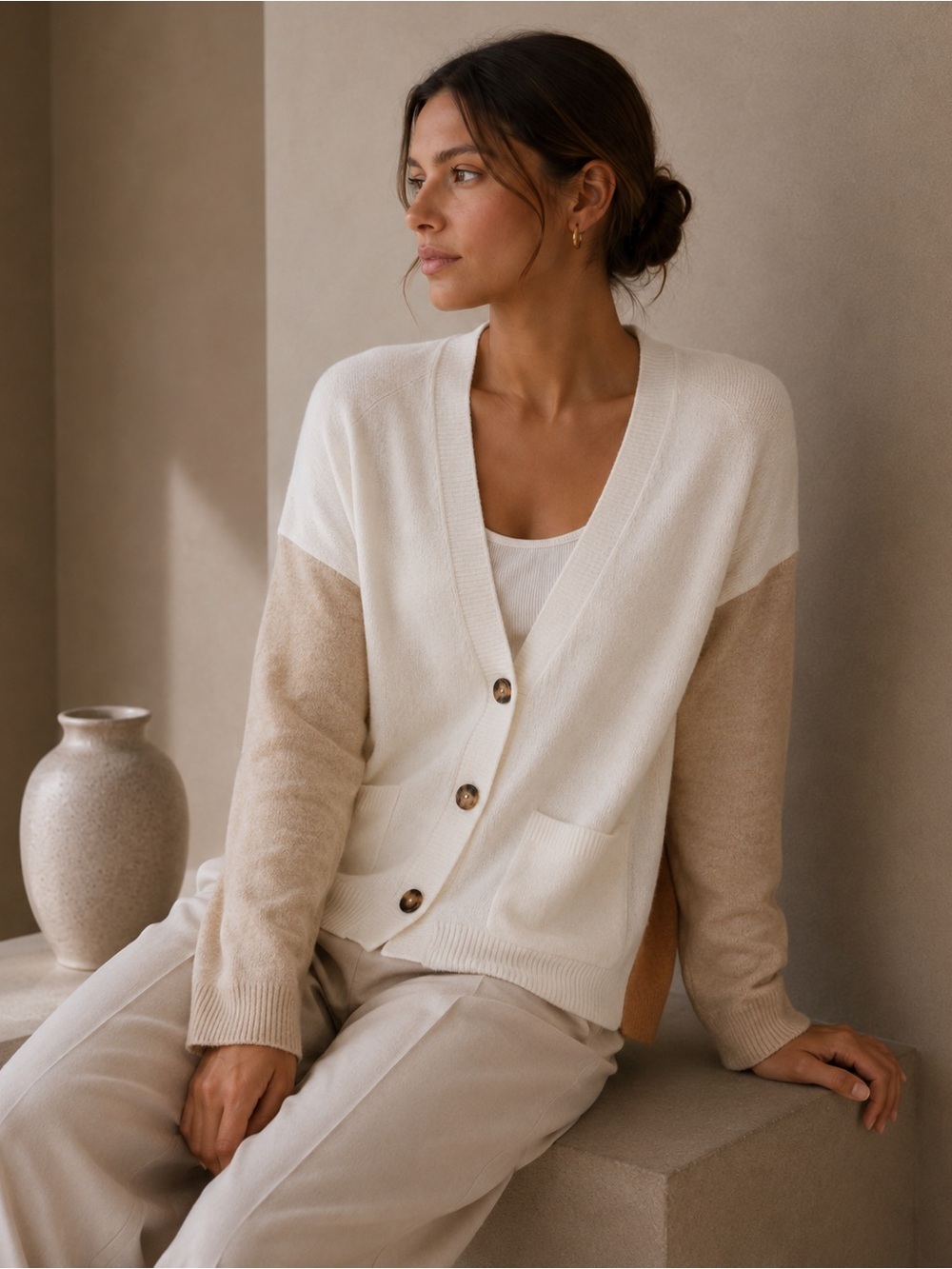 Madewell Colorblock Arbour Cardigan Sweater in Coziest Yarn Wool Blend Small